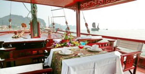 Halong Princess Cruise restaurant with open air and special 360 degree view